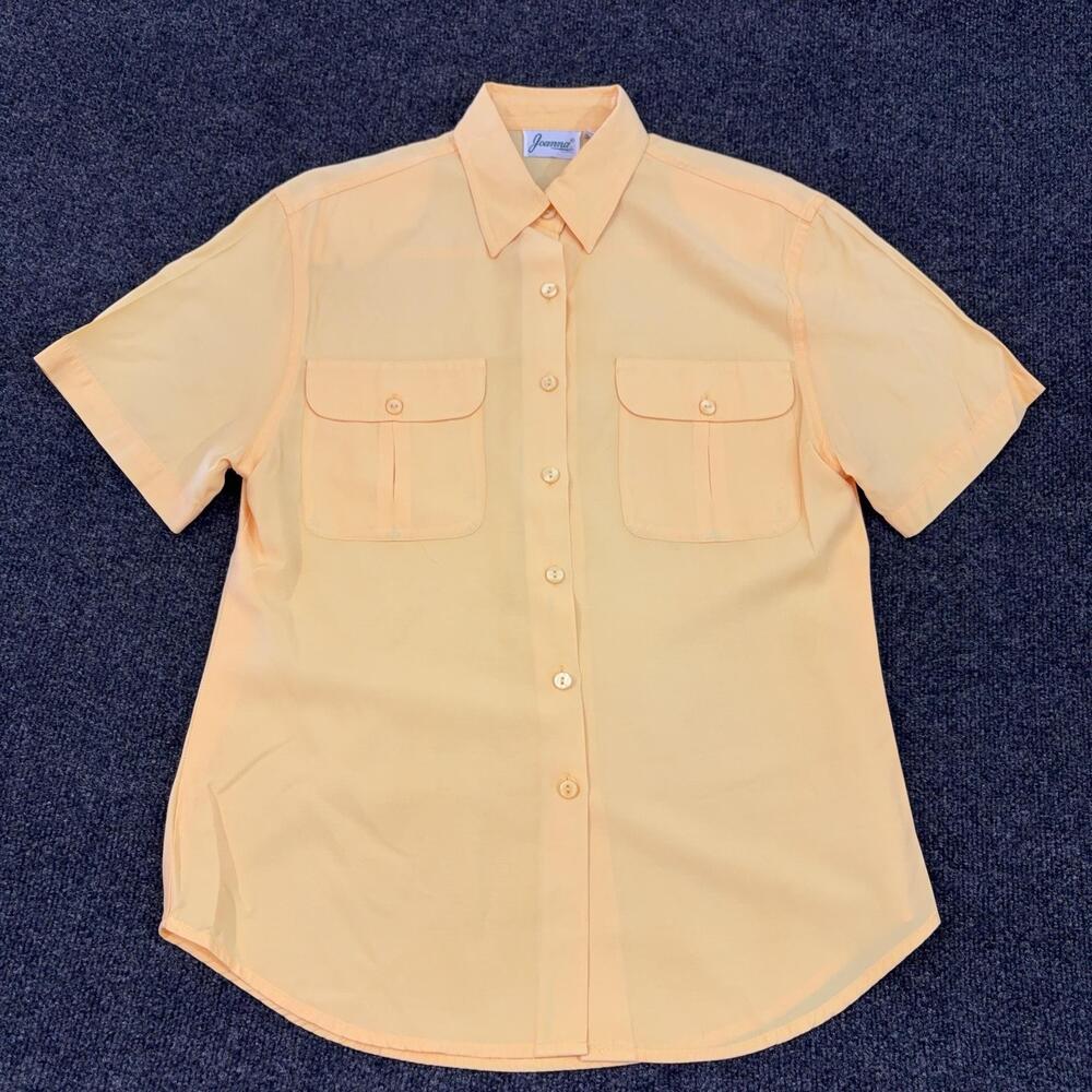Joanna Blouse Womens M Yellow Collared Short Sleeve Button Front Top Casual